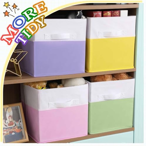 Yinder 6 Pcs Cube Storage Bin 10.5''x10.5''x11'' Storage Bins for Playroom Decor Colorful Bins for Kids Foldable Baskets for Nursery Organizer Boxes Fabric Boxes(Macaron Colors) - Image 5