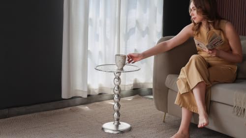 CLEENTABLE Sunburst Spiral Round Side Table, Metal, Silver, 21" H x 15" W - Image 6