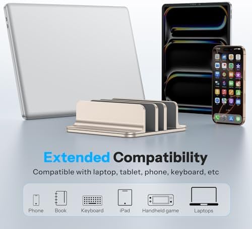 OMOTON 3-Slot Multiple Vertical Laptop Stand, Fits MacBook, Starlight - Image 6