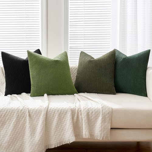 MIULEE Soft Corduroy Decorative Throw Pillow Covers Neutral Green 18x18 - Image 2