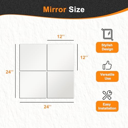 Delma Home Gym Mirrors, 12'' x 12'' Glass Mirror Tiles, 4 PCS - Image 3
