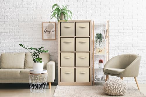 Sorbus Fabric Storage Cubes, 8 Pack, with Handles (11 Inch, Beige) - Image 2