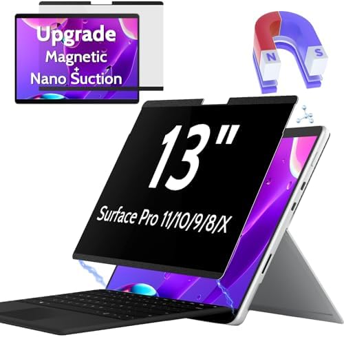 Peslv Magnetic Privacy Screen for Surface Pro 11/10/9/8/X 13 Inch, Removable Anti Blue Light Glare Filter, Black Security Private Apy Block Protector by peslv