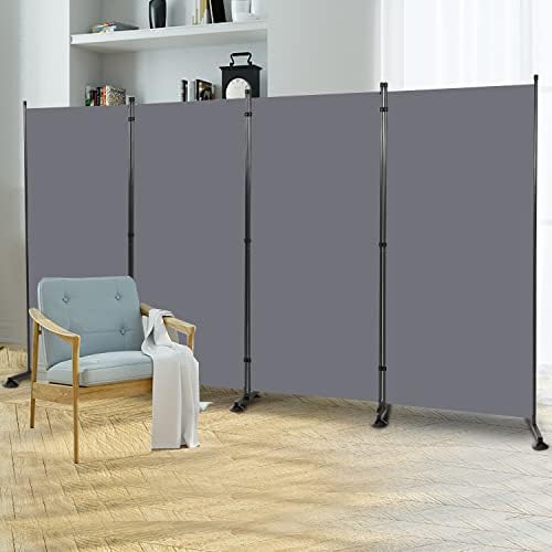 Room Divider 4 Panel Folding Privacy Screen, Round Pad Design Wall Divider by HOMSCREENER