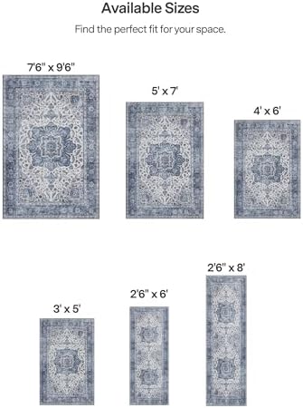 ReaLife Rugs Machine Washable Area Rug Runner - Living Room Bedroom Bathroom Kitchen Entryway Office - Padded Low Pile Stain Resistant Premium - Boho Farmhouse Vintage - Joy - Blue Ivory 2'6" x 8' - Image 2