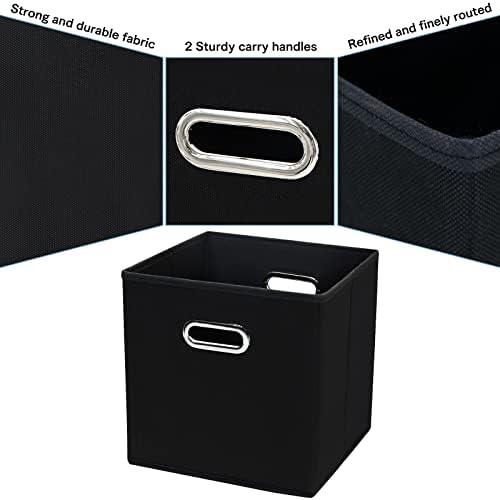 Black Fabric Cubby Storage Bins,13x13x13 Inches ,Cube Organizer Bin Foldable Storage Boxes with Dual Handles Fabric Organizer Box and collapsible Storage basket,Set of 6,Black - Image 7