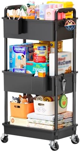 SUNALLY Baby Diaper Caddy Cart,3 Tier Rolling Diaper Cart for Nursery by SUNALLY