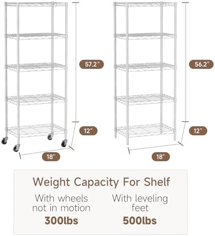 Golpart Small Shelves Storage Wire Metal Adjustable Shelf Unit with Wheels - Image 6