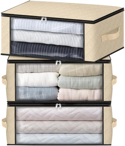 HomeHacks 3-Pack Clothes Organizer Storage Bags, 35L Storage Bins, Beige by HomeHacks