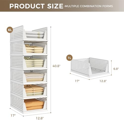 Pinkpum 6 Pack Closet Organizer Storage Bins Stackable Plastic Drawer Shelf - Image 2