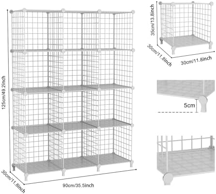 12-Cube Storage Organizer Metal Wire Shelf for Closet Office White - Image 3