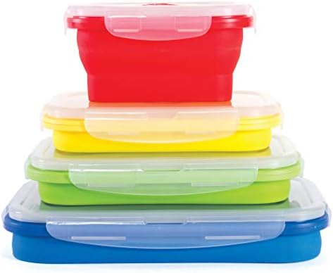 Kitchen Home Thin Bins Collapsible Containers – Set of 4 Rectangle Silicone Food Storage Containers – BPA Free, Microwave, Dishwasher and Freezer Safe by Kitchen+%2B+Home