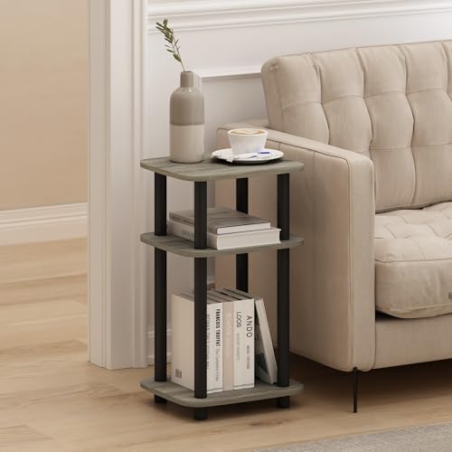 Furinno JUST 3-Tier Telephone Table, Turn-N-Tube Toolless Side Table with Open Shelf, Round Curve Corner Night Stand, Bedside Table, for Living Room, Bedroom, French Oak - Image 2