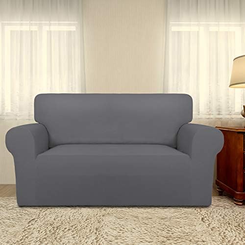 PureFit Stretch Loveseat Covers Fleece Couch Covers for Sofa Gray - Image 2