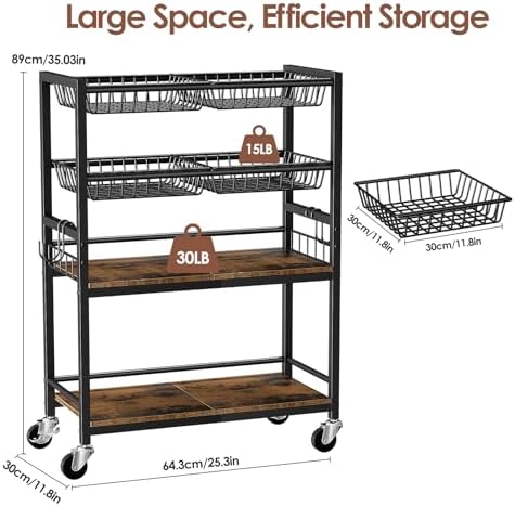 Fruit Vegetable Storage Cart, 4 Detachable Basket - Image 5