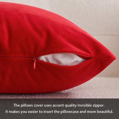 MIULEE Velvet Throw Pillow Covers 16x16 Inch Pack of 2 Bright Red - Image 3