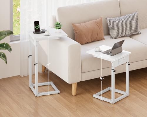 Vagusicc C Shaped End Table with Charging Station, C Table End Table Adjustable Height Sofa Table, Side Table for Couch, Couch Table that Slide Under, TV Tray Arm Table for Living Room,Bedroom, White - Image 2