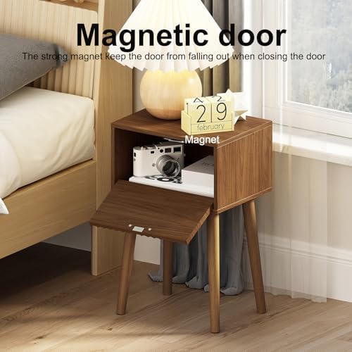 LAATOOREE Nightstands Set of 2, Small Bed Side Table with Fluted Door - Image 4