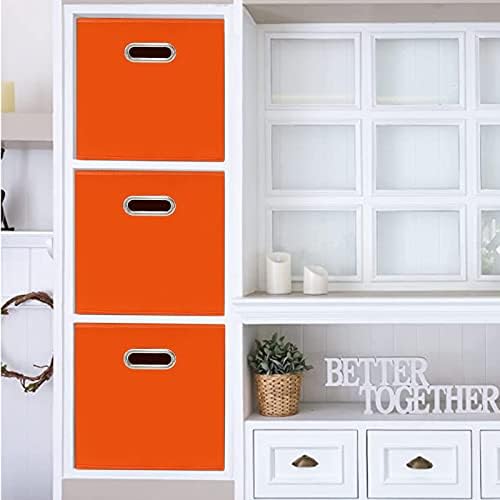 Fabric storage bins Cubes, Fabric Cube Organizer with Handle, Foldable Cube Bins for Cloth or Accessary Storage, 11x11x11, Set of 3, (Orange) - Image 4