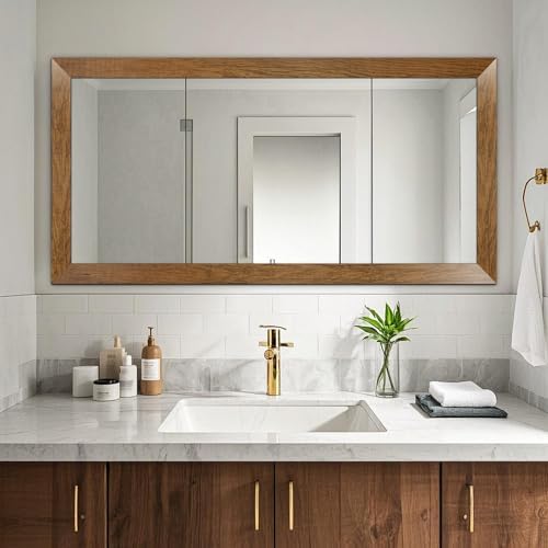 DESOMINOR 32FT Peel &Stick Wood Grain Wallpaper Border Removable Waterproof Bathroom Mirror Frame Sticker (Brown, 3.93Inch X 32.8Ft) - Image 3