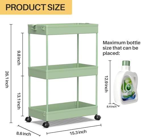 SPACEKEEPER 3 Tier Rolling Cart, Bathroom Cart Organizer with Wheels, Green - Image 4