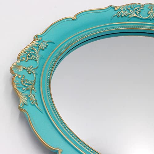 YCHMIR Vintage Decorative Wall Mirror 14.8 x 13.1 Inch Oval Mirror （Blue） - Image 5