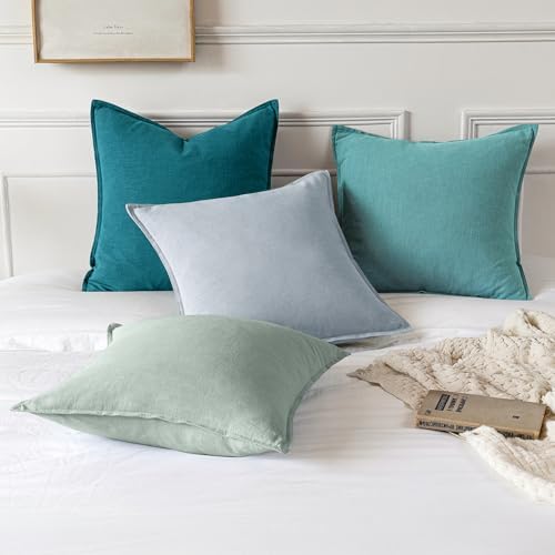 MIULEE Decorative Linen Pillow Covers 20x20 Inch Teal Blue - Image 4