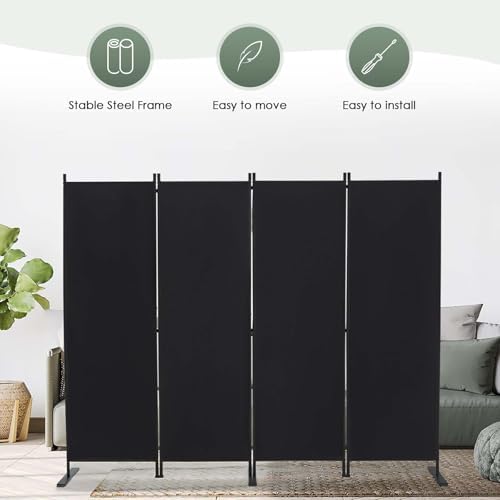 RANTILA 4 Panel Room Divider, 6 FT Folding Privacy Screen with Wide Feet, Freestanding Partition for Room Separation, Portable Room Divider Panel, 89" W x 71" H, Black - Image 7
