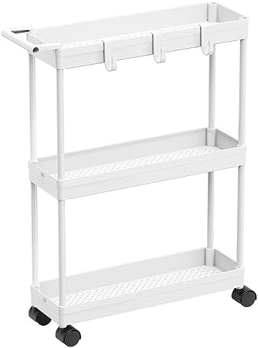 Simple Houseware 3-Tier Slim Rolling Cart w/Handle 5.5" Wx27.5 H, White by SimpleHouseware