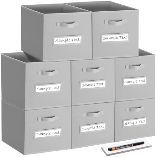 Fabric storage cubes (8 Pack) 11 Inch Cube Storage Bin, cube organizer bins with 8 Labels Window Cards & a Pen, Foldable cube organizer bins and Storage Box, Light Grey by Artsdi