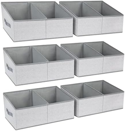 DIMJ Large Closet Shelf Organizer Bins 6 Packs with Handles and Divider, Fabric Trapezoid Storage Baskets, Foldable Clothes Containers Box for Shelf, Towel, Book, Toy, Purse, Hats, Grey by DiMJ