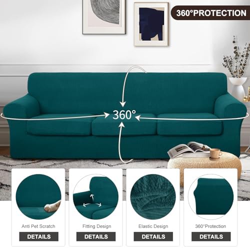 U-NICE HOME 4 Pieces Oversized Stretch Couch Cover Slipcover, Blue - Image 4