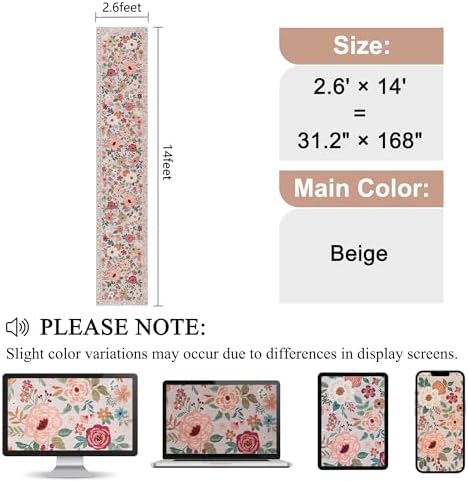DUKINO 2.6x14 Washable Runner Rug, Floral Non Slip Long Runner Rug, Beige - Image 2