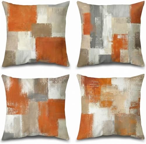 Burnt Orange Modern Abstract Throw Pillow Covers 18x18 Set of 4 by Balaena