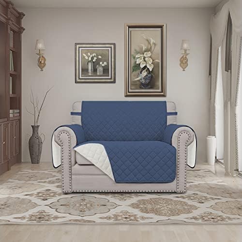 Easy-Going Reversible Couch Cover, Oversized Chair, Dark Blue/Ivory - Image 2