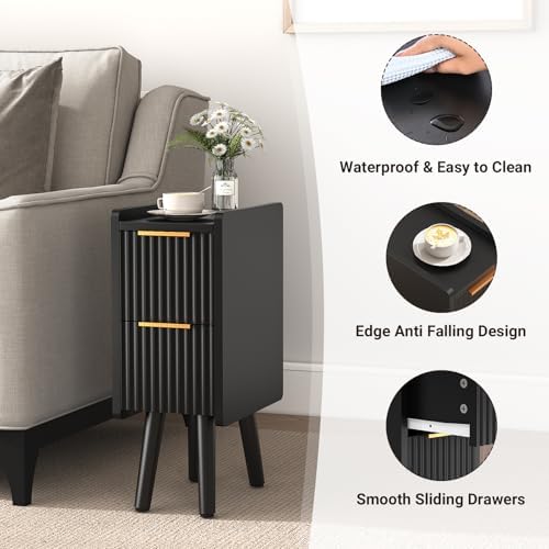 ELYKEN 7.9" Fluted Narrow Nightstand, 20.6" H Skinny Side Table, Black - Image 4