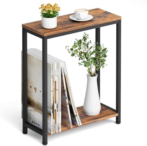 SLEEPING LAMB Narrow Small Side Table for Small Space, 2 Tier Sofa Skinny End Table for Living Room, Bedroom Beside Slim Nightstand, Rustic Brown and Classic Black by SLEEPINGLAMB