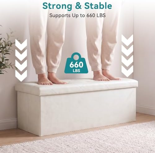 OLIXIS 43 Inch Folding Storage Ottoman Bench, Upholstered Foot Rest Stool - Image 4
