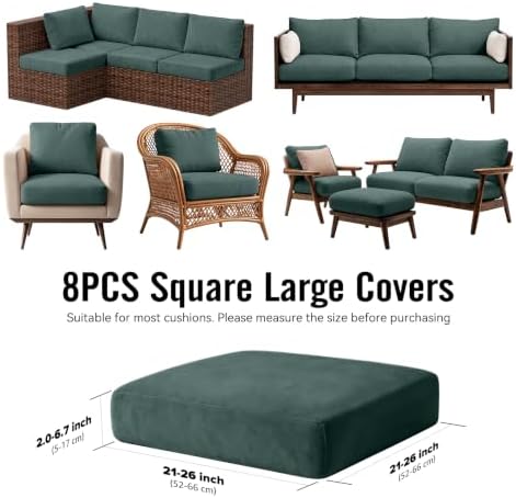 8Pcs Outdoor Cushion Covers, Stretch Patio Furniture Couch Chair Slipcovers - Image 2