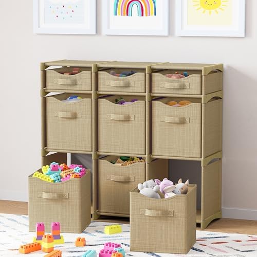 Cube Storage Organizer with Storage Bins Included - The Perfect Closet Organizers and Storage Solution. Includes 9 Storage Cubes, Great For Toy Storage, Closet Storage, Clothes Storage (Beige) - Image 2