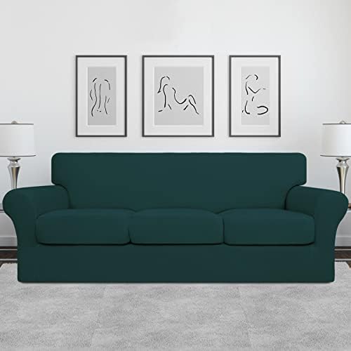 Easy-Going 4 Pieces Stretch Soft Couch Cover for Dogs - Washable Sofa Slipcover for 3 Separate Cushion Couch - Elastic Furniture Protector for Pets, Kids(Sofa, Deep Teal, Large) - Image 2