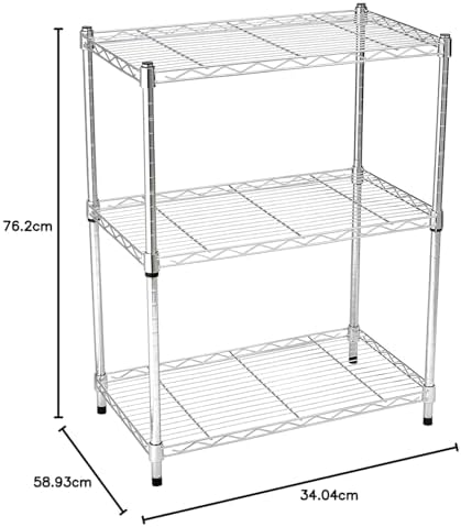 Amazon Basics 3-Shelf Adjustable Heavy Duty Steel Wire Shelving Rack with Chrome Finish, No-Tool Assembly, 250 lbs per Shelf, 23.2" L x 13.4" W x 30" H - Image 3