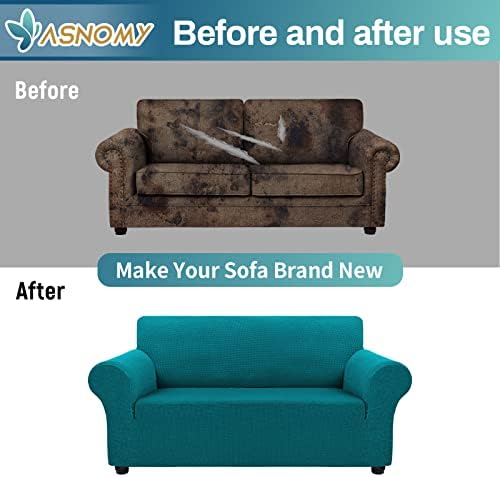 Asnomy Stretch Couch Covers Washable,loveseat Cover Slipcovers,Peacock Blue - Image 7