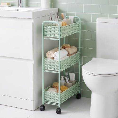 FOCHIER F Utility Slim Storage Cart,3-Tier Rolling Kitchen Office Laundry Room Cart with Wheels,Mobile Shelving Unit Organizer for Living Room,Bathroom, Baby Diaper,Art,Dining Room Narrow Places by FOCHIERF