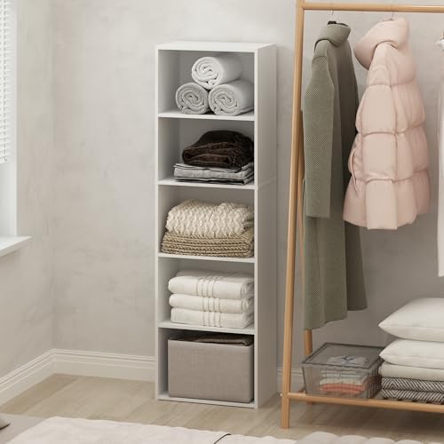 Furinno Reed Closet Organizers and Storage, 5-Tier Closet Organizer, Open Shelf Closet Storage, for Wardrobe, Bedroom, Living Room, White by Furinno-FitsYourSpaceFitsYourBudget