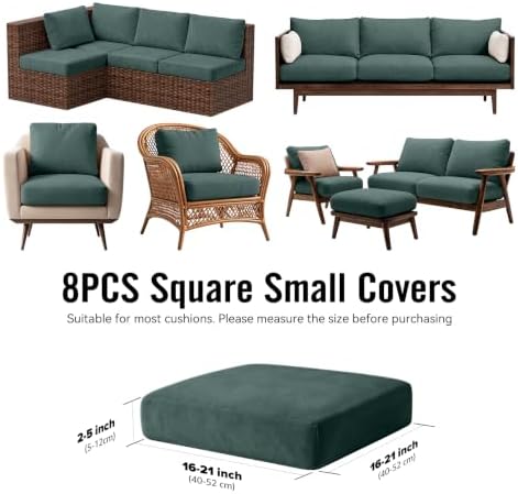 8Pcs Outdoor Cushion Covers, Stretch Patio Furniture Couch Chair Slipcovers - Image 2
