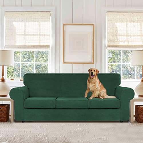 WEERRW 4 Pieces Couch Cover for Sofa Velvet Sofa Covers, Emerald Green - Image 2