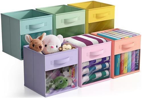 Sorbus Storage Bins with Clear Window, 6 Pack (11", Pastel Multi-Color) by Sorbus