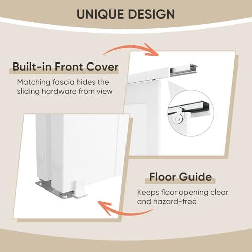 JUBEST 96" x 80" Mirror Closet Door, Preassembled One Side Mirror Door with Hardware Kit & Matching Fascia, Solid Wood Frame with Water-Proof PVC Surface, Easy to Install, White - Image 7