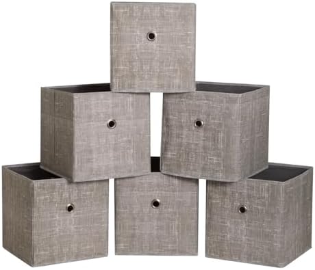 Foldable Storage Cubes Bins ,11 Inch Cloth Storage Cube Fabric Storage Box Cubes Organizer Baskets with Handles for Home Organizer Set of 6 (Cowboy Grey) by NieEnjoy